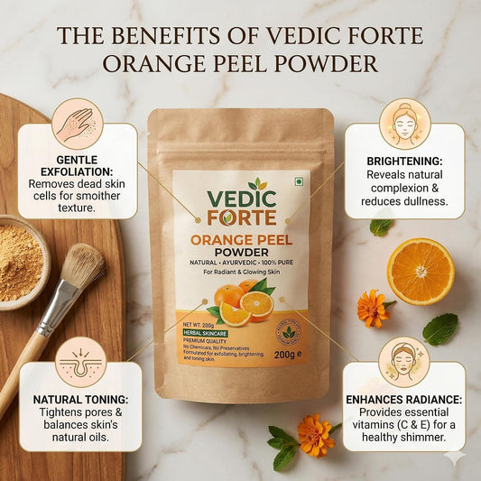 VEDICFORTE Orange Peel Powder – 100% Pure Ayurvedic Herbal Skincare for Exfoliation & Glowing Skin (200g)