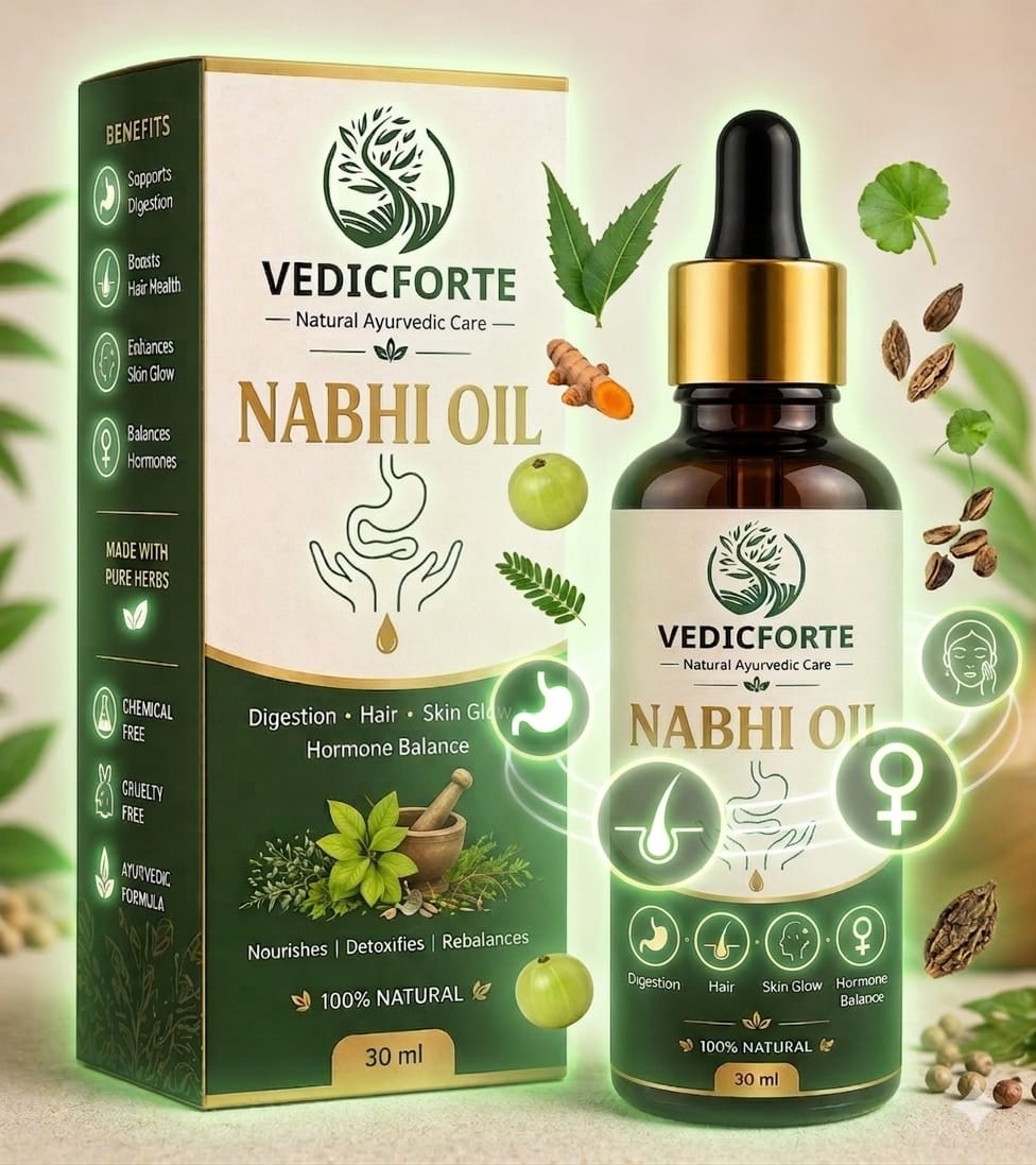 VEDICFORTE Nabhi Oil – 100% Natural Ayurvedic Belly Button Drop for Digestion, Glowing Skin & Hair Health (30 ml)