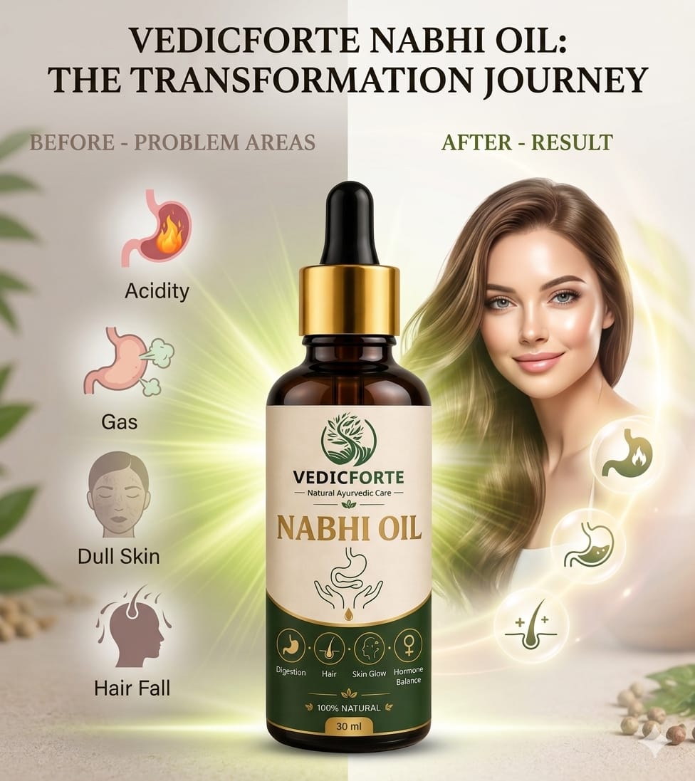 VEDICFORTE Nabhi Oil – 100% Natural Ayurvedic Belly Button Drop for Digestion, Glowing Skin & Hair Health (30 ml)