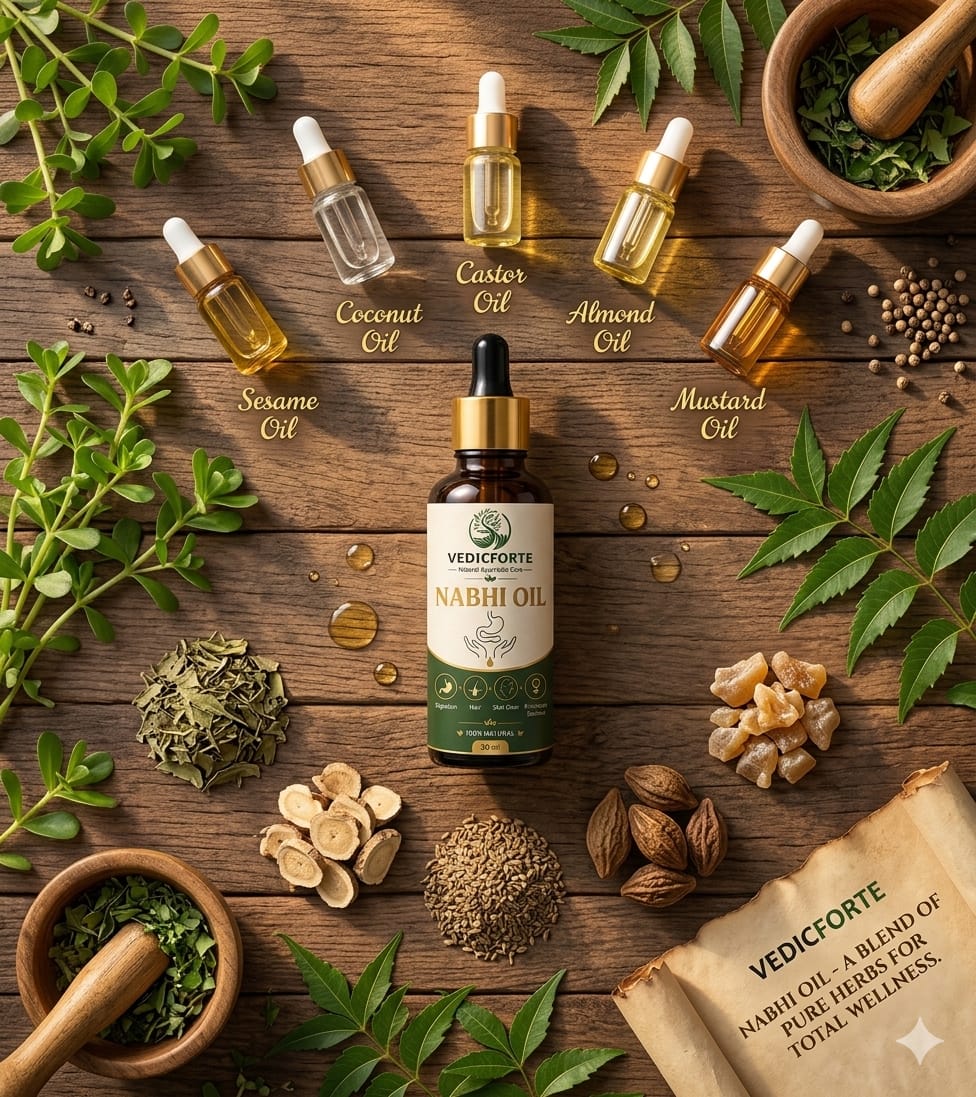 VEDICFORTE Nabhi Oil – 100% Natural Ayurvedic Belly Button Drop for Digestion, Glowing Skin & Hair Health (30 ml)