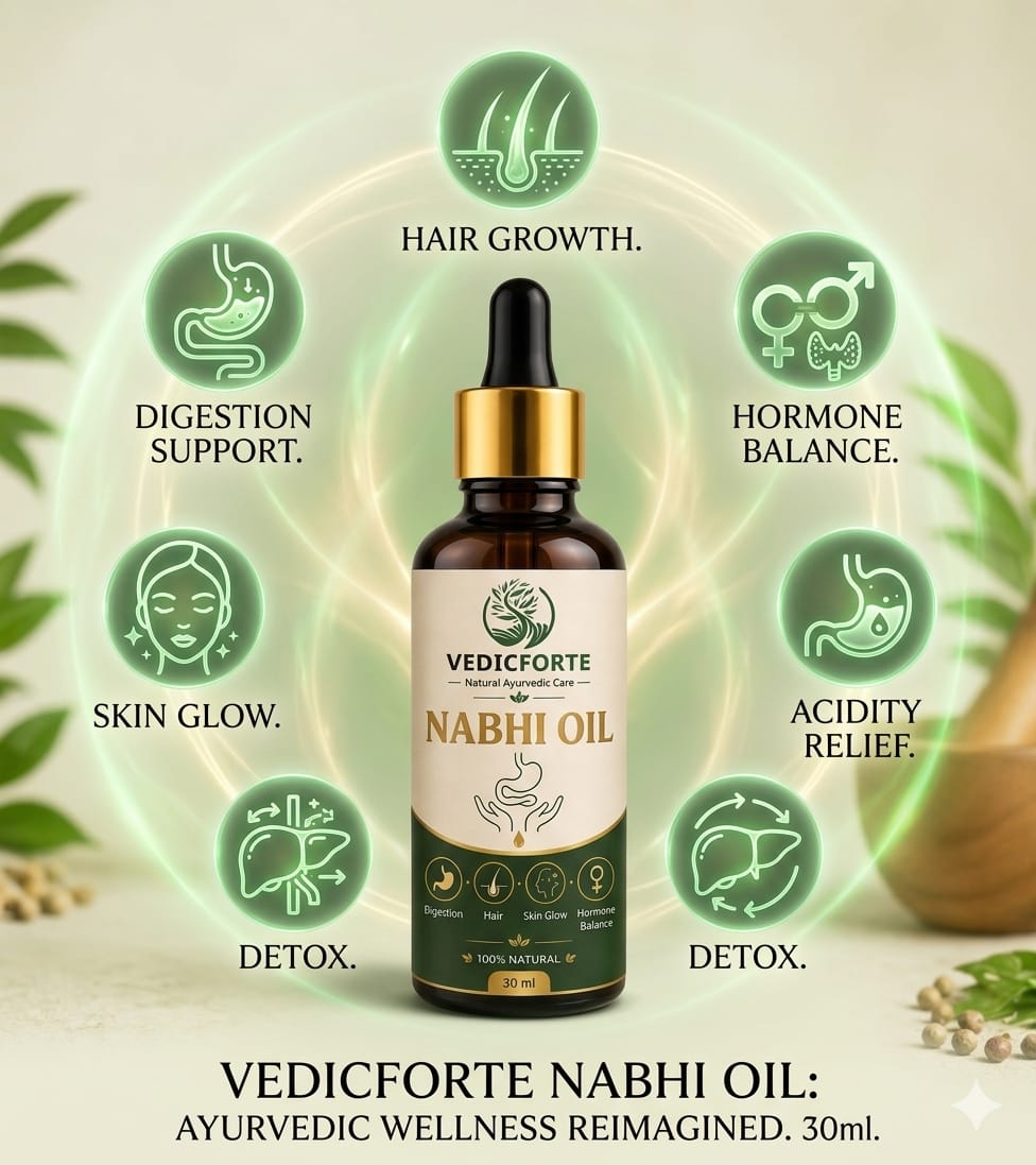 VEDICFORTE Nabhi Oil – 100% Natural Ayurvedic Belly Button Drop for Digestion, Glowing Skin & Hair Health (30 ml)